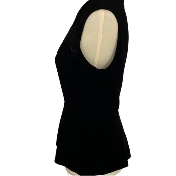 NWT Rebecca Taylor Black Crepe & Lace Sleeveless Peplum Blouse Size 10 - Picture 7 of 12